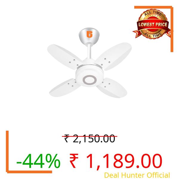 UltinoPro Small Ceiling Fan 4 Blade Indoor Fan High-Speed 2-Year Warranty Small Fan for Kitchen, Balcony & Small Room (24 Inch) (White)