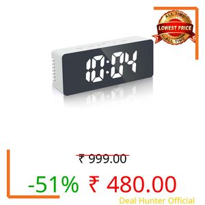 Topski Digital Alarm Clock for Heavy Sleepers, LED Mirror Table Clock for Study Table, Students, Office | Alarm Clock for Bedroom with Loud Sound, Automatic Sensor, Date & Temperature (Mirror)