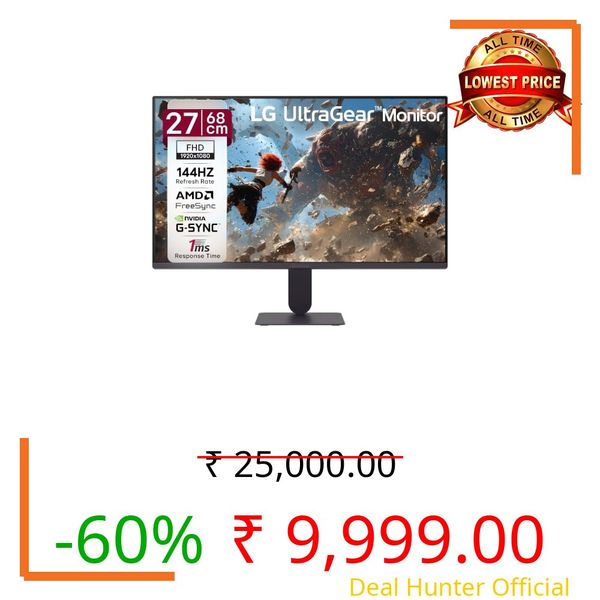 LG 27G411B 68 cm (27 Inch) Ultragear FHD(1920 x 1080) IPS Gaming Monitor, 1ms MBR, 144Hz, HDR10, NVIDIA G-Sync Compatible, AMD FreeSync, HDR10, HDMI, DP, HP Out, Anti-Glare, Slim Stand, Black