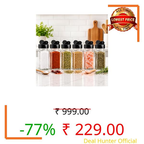 Clear & Transparent Glass Material Salt & Pepper Shaker Spice Holder Condiment Set Holder Dispensers with Black Sifter Two Sided Sifter Cap (Shaker Holes/Pour Open) for Home & Kitchen (6)