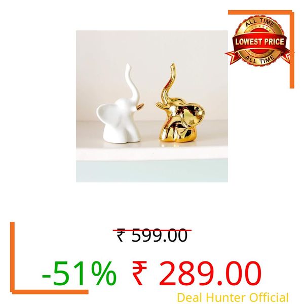 Home Decor Elephant Showpiece Set of 2 | Ceramic Elephant Figurines for Living Room, Bedroom, Office & Table Decor | White & Gold Elephant Statue | Vastu & Feng Shui Good Luck Decorative Gift
