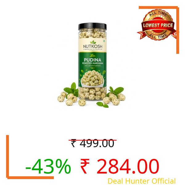 Nutkosh Pudina Roasted Makhana 200g, Pack of 1 | Mint Flavoured Fox Nuts Snack | Crunchy Roasted Lotus Seeds | Ready to Eat Makhana Namkeen | Tea Time, Office & Travel Snack