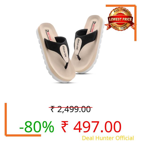 DOCTOR HEALTH SUPER SOFT Women's Black Flip Flops | Soft Cushioned Footbed | Wide Comfortable Thong Strap | Lightweight Casual Slippers with Anti-Skid Sole | Everyday Wear