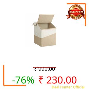 75 Liter Non Woven Laundry Basket with 2 Side Pockets for Socks and Handkerchief |Foldable Clothes Storage Bin Organizer for Dirty Clothes, Kids Toys, Bedroom & Bathroom (white beige)