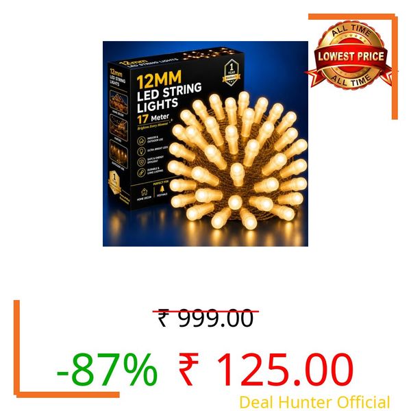 Gesto 17 Meter LED String Lights – Warm White 12mm Big Led Fairy Lights for Decoration | 360° Glow Waterproof Copper Wire Lights for Home Decor Balcony Outdoor Christmas & Diwali Decoration- Pack of 1