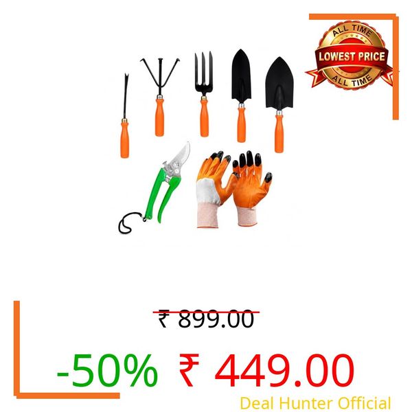POUNZZO Garden Tools Set for Home Garden, Planting & Potting | Hand Trowel, Cultivator, Weeder, Pruning Shears & Gardening Gloves | Garden Tool Kit