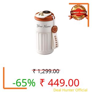 VOLITO Personalized Coffee Mug with Temperature Display, 420ml Ceramic Travel Coffee Cup with Lid, Insulated Coffee Tumbler with Wrist Strap, Custom Name Gift for Coffee Lovers(mini 420ml)