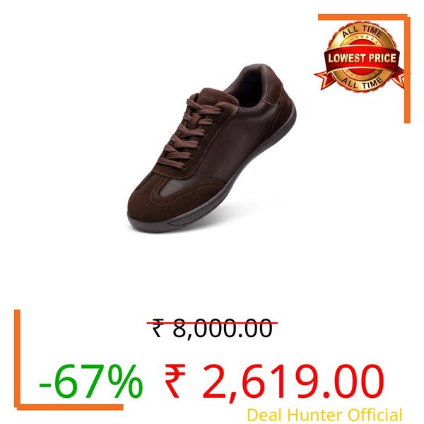 Frido Active Casual Sneakers for Men, Stylish Genuine Leather Shoes with Wide Toe Box, Zero-Drop Sole & Cushioned Footbed for Travel, Work & Night Outs | Leather Brown -10 UK