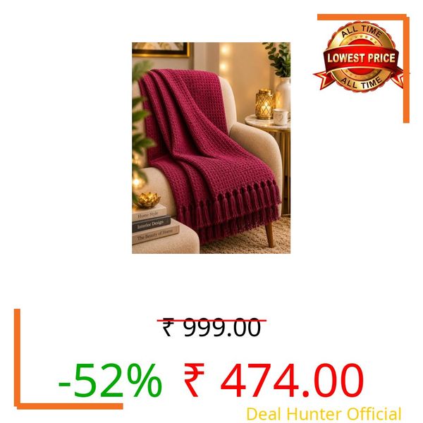 RUMPS 100% Cotton Waffle Texture Throw Blanket for Sofa & Bed | Soft Cozy Decorative Blanket with Elegant Tassel Border | Home Décor Throw for Living Room, Bedroom (50X60 Inches) (Maroon)