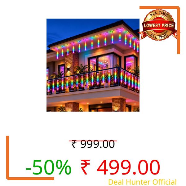 One94Store Rain Drop String Light with 8 Tubes, Multi Colour LED Hanging Lights for Home, Garden, Balcony, Wedding, Party, Diwali, Christmas & Outdoor Décor