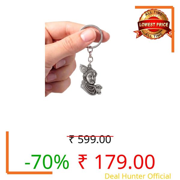 Krishna Metal Keychain (Krishna with Murli and Mor Pankh)