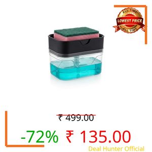 2-in-1 Soap Dispenser for Kitchen and Sponge Holder Dish Soap Dispenser Kitchen Sink dishwashing for Dishwasher Liquid Holder Instant Refill Durable