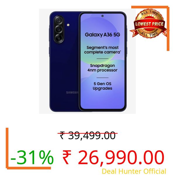 Samsung Galaxy A36 5G (Dark Blue, 8GB RAM, 128GB Storage) | Snapdragon 6 Gen 3 Octa-Core Processor | 50MP + 8MP AI Dual Camera | 12MP Front Camera | 6.7-inch FHD+ Super AMOLED 120Hz Display |