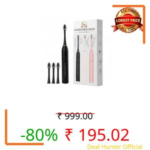 KASHTHABHANJAN PHARMA® Sonic Electric Toothbrush for Adults & Kids | 5 Cleaning Modes | 34000 Strokes/Min | USB Rechargeable | 4 Brush Heads | Waterproof IPX7 | Deep Cleaning Electric Tooth Brush (Multicolor)