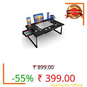 Wood Multipurpose Foldable Laptop Table with Cup Holder | Table Home Study Writing Table, Foldable and Portable/Ergonomic Edges (Flower)