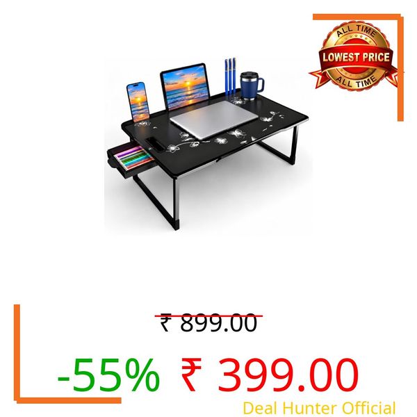 Wood Multipurpose Foldable Laptop Table with Cup Holder | Table Home Study Writing Table, Foldable and Portable/Ergonomic Edges (Flower)