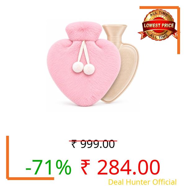 Hot Water Bag 1000 ML Pink Soft Heart Cover Reusable Heating Bottle