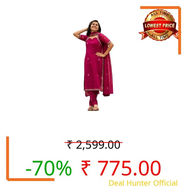 GoSriKi Women's Poly Printed Straight Kurta with Pant and Dupatta for Women (Sanchaya Pink-GS_M_Pink_M)