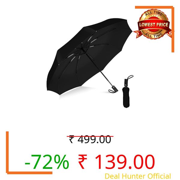 inulec UV Umbrella for Sun & Rain – Auto Open/Close | Windproof | Travel-Friendly 3-Fold Design | SPF 50+ Coated | Easy to Carry| Lightweight 3 Fold Design for Daily Travel & Office Use(BLACK)