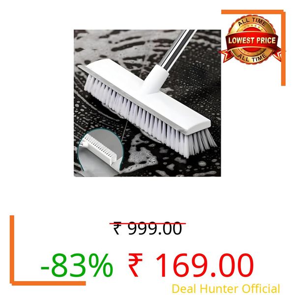 2 in 1 Bathroom Cleaning Brush with Wiper, Long Handle Floor Scrubber Brush with Water Wiper Blade, Heavy Duty Tile & Floor Cleaning Brush, Multipurpose Bathroom Kitchen Floor Cleaner Tool (White)