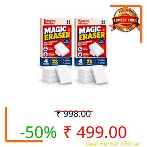 Kaccha Nimbu Magic Eraser Cleaning Sponge, Multi-Surface Cleaner for Wall, Kitchen, Bathroom, Shoes, Switch Boards & Floor Tiles, Melamine Foam Sponge, No-Scratch, Just Add Water (Pack of 8)