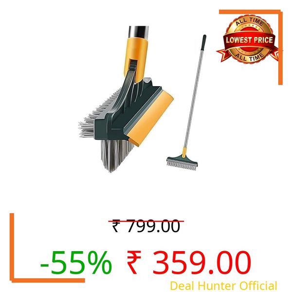 VYOOx 3-in-1 Long Handle Bathroom Cleaning Brush with Wiper, 180° Rotating Floor Scrubber for Bathroom, Toilet & Floor Cleaning