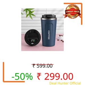 Premium Stainless Steel Coffee Mug with Leak-Proof Lid – 510ml Vacuum Insulated Travel Tumbler for Hot & Cold Beverages, Double Walled Reusable Coffee Cup for Office, Home & Car (Blue-Led)