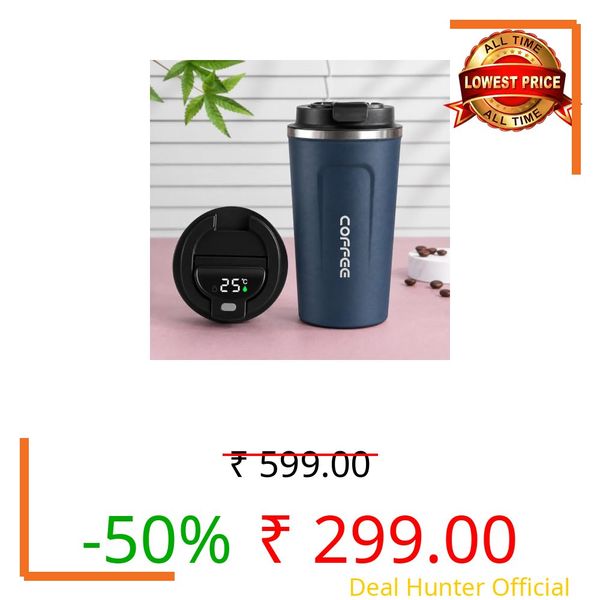 Premium Stainless Steel Coffee Mug with Leak-Proof Lid – 510ml Vacuum Insulated Travel Tumbler for Hot & Cold Beverages, Double Walled Reusable Coffee Cup for Office, Home & Car (Blue-Led)