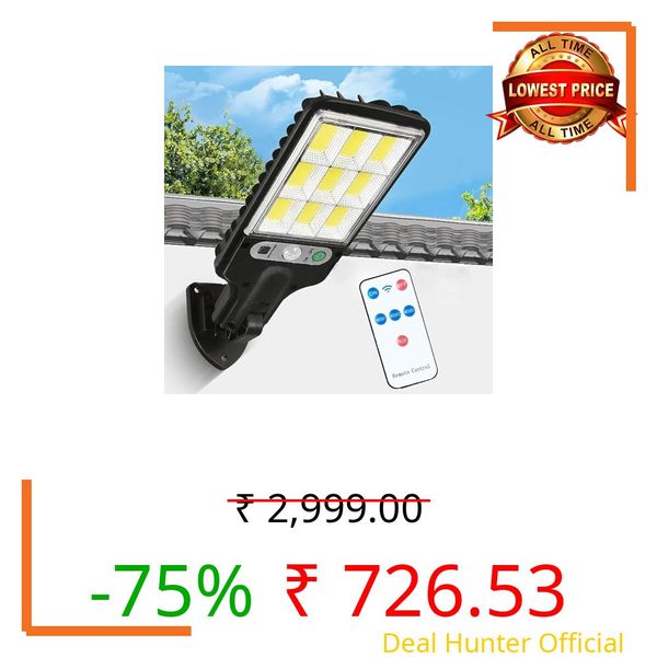 VELLOREX 180W LED Solar Street Light Outdoor 10000LM IP65 Waterproof Solar Security Light, Motion Sensor and Remote, Solar Flood Light for Outdoor Yard, Garden, Terrace, Parking (Pack of 1)