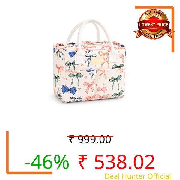 Shopiable Store Lunch Bag for Women & Men – Cute Lunch Tote Bag | Large Capacity Reusable Insulated Lunch Box | Cooler Bag for Work, Picnic, Office, School & Travel (Cream Bow Big)