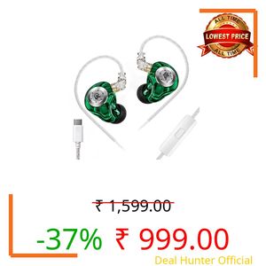 AUDIOCULAR x KZ EDX Pro HiFi Wired in-Ear Monitor (IEM) Earphones with KT02H20P DAC 10mm Dynamic Driver, App Sound Customization, Wide Soundstage, Detachable 2-Pin Cable (Green Type C with Mic)