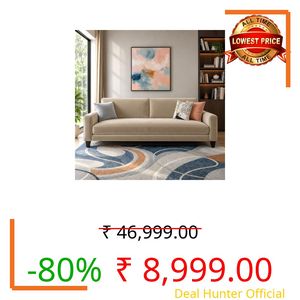 GRAPEWOOD Wood Kathleen 3 Seater Modern Sofa for Living Room | Cream Sofa