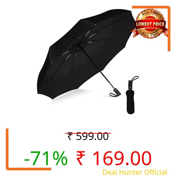 ZOREKI Automatic Travel Umbrella - Stylish Windproof For Rain & Compact, Strong for Wind, Auto Open/Close Button, Travel-Friendly 3-Fold Design Perfect Umbrella for Men & Women(BLACK)
