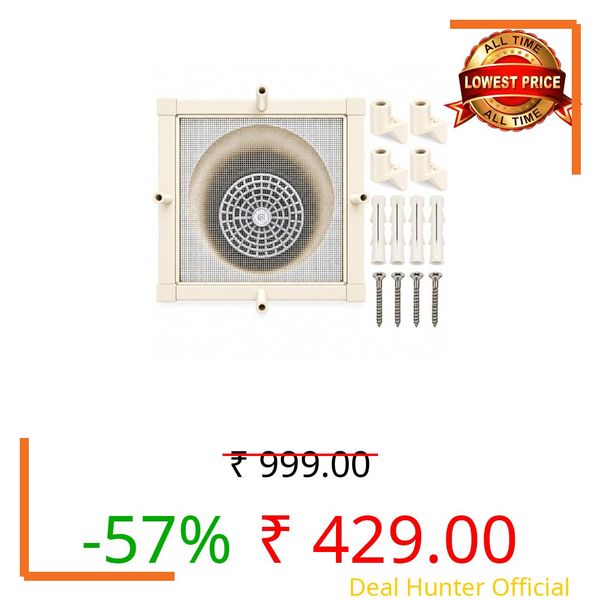 Wall Exhaust Fan Cover, Aluminium Frame with SS Mesh,Mosquito Mesh with Frame with Stoppers and Screws (12x12 Inches, Ivory)