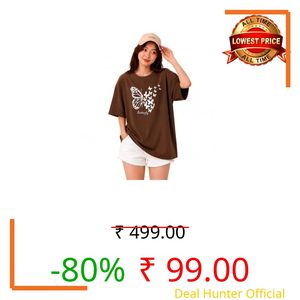 Channy Women's Oversized Butterfly Graphic T-Shirt, Black & Brown