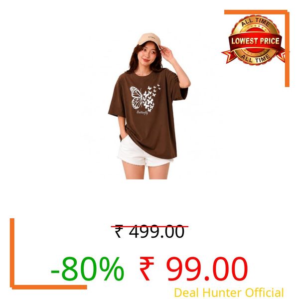 Channy Women's Oversized Butterfly Graphic T-Shirt, Black & Brown