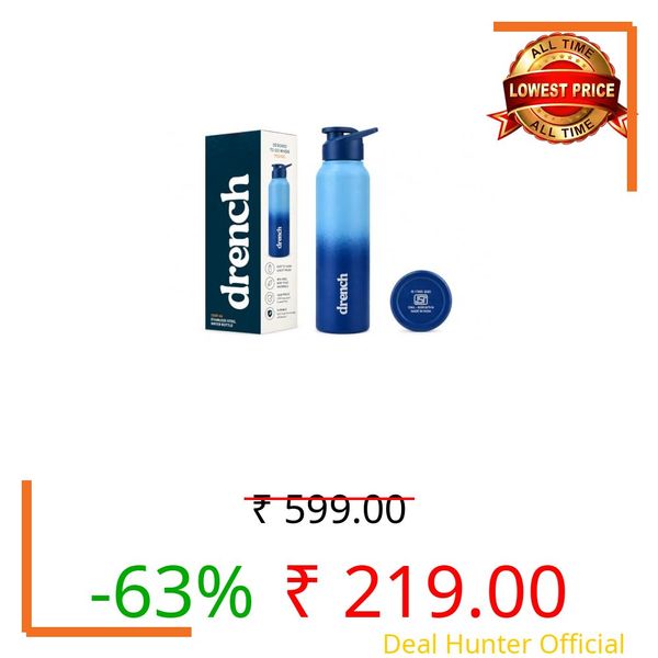 Drench Classic Sipper Stainless Steel Water Bottle (AuroraBlue, 1000 mL)