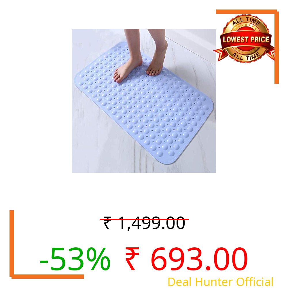 Lifekrafts PVC Soft-Pebble Bathroom Mat| Anti Slip & Anti Skid Mat for Bathroom, Non Slip Bath & Shower Mat with Suction Cups, Textured Pebble Surface Machine Washable (88 × 58) CM Blue