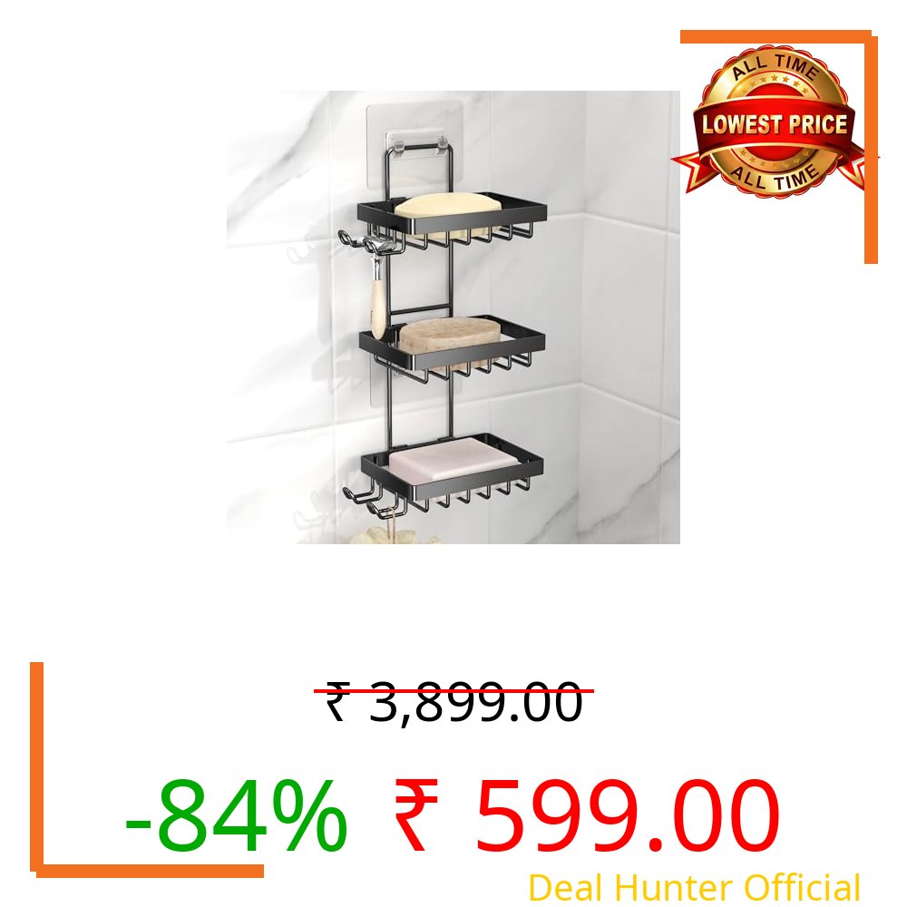 Moforoco Soap Dish Holder for Shower Wall, No Drilling, 3-tier 304 Rustproof Stainless Steel, Soap Bar Holder with 4 Hooks and Razor Holder for Shower, Shampoo Bar Holder for Shower Caddy for Bathroom