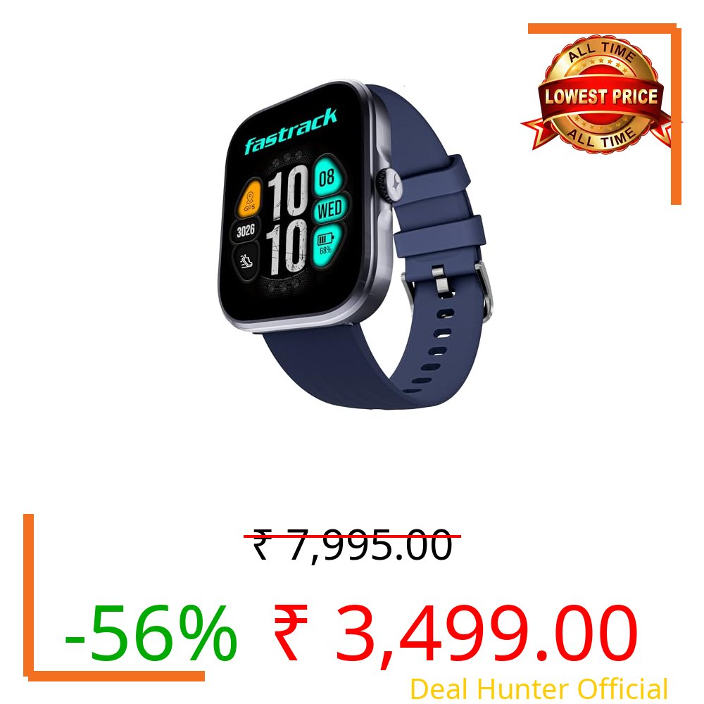 Fastrack Discovery Smart Watch, 4.9 CM AMOLED Display, SingleSync BT Calling, Built-in GPS, 100+ Multisport, Auto Recognition of Multisport, 5 Days Battery Life, 100+ Smartwatch Faces (Blue)