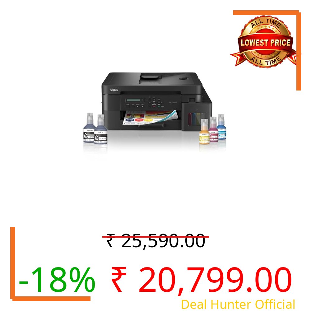 Brother Ink Tank DCP-T830DW (New Launch) WIFI Auto Duplex Color Printer (Print Scan Copy),ADF,LAN, PrintUpto 15K Pages Black & 5K Color Each for(CMY),Extra Black Ink,80 Sheet MP Tray,Free Installation