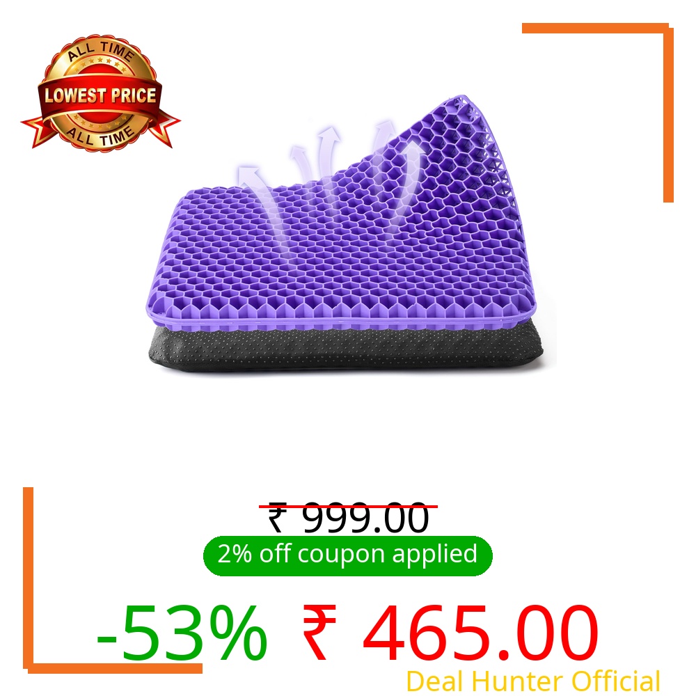 Dyserbuy Honeycomb Cushion, Orthopaedic Gel Seat Cushion for Pressure Relief, Memory Foam Cushions for Office Chairs, Car, and Wheelchair, Coccyx Support, Non-Slip (Purple)