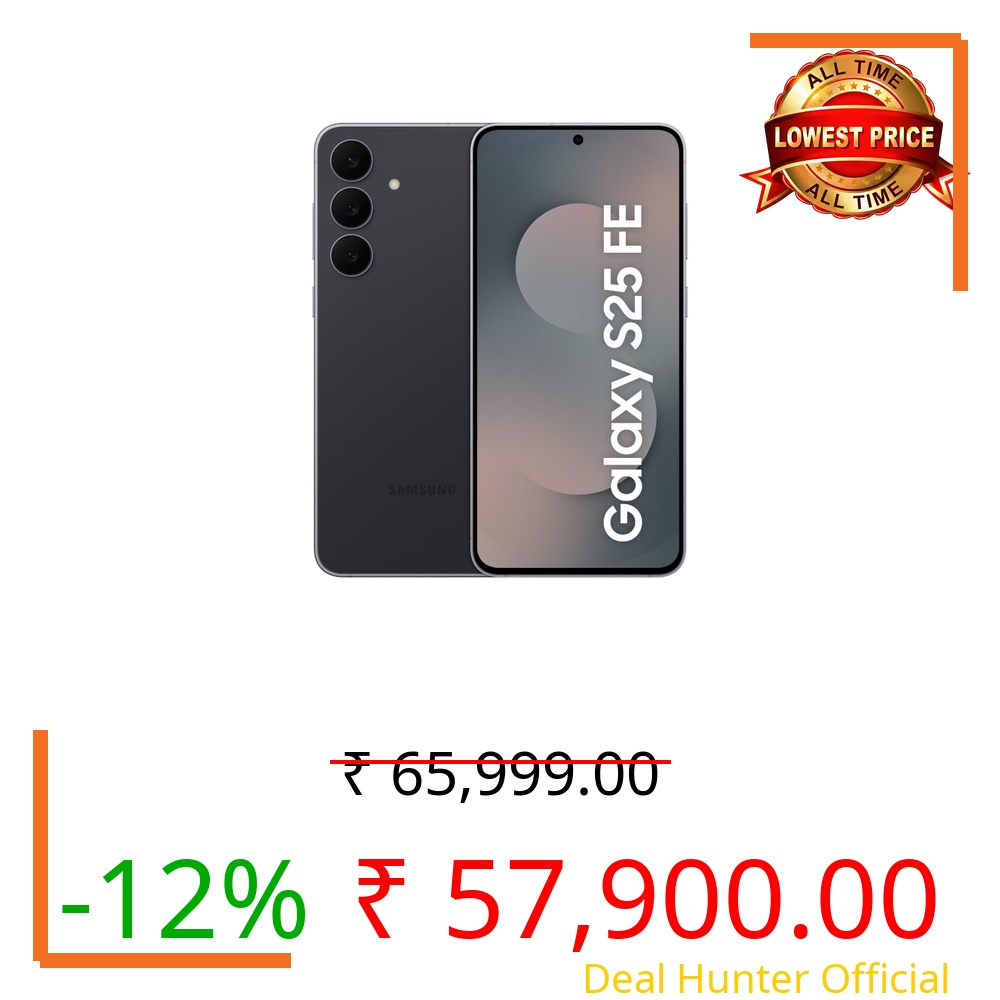 Samsung Galaxy S25 FE 5G Smartphone with Galaxy AI (JetBlack, 8GB RAM, 256GB Storage), 12MP Front Camera, ProVisual Engine, Long Battery Life