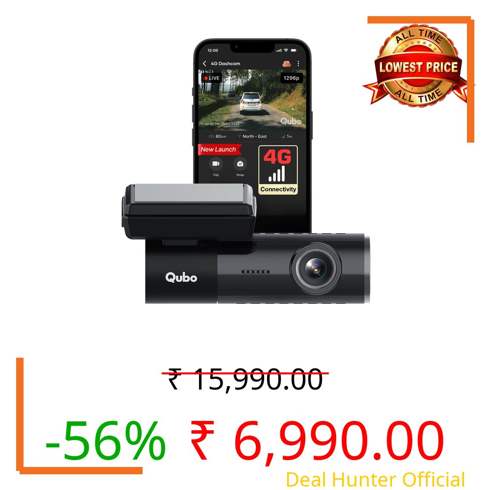 Qubo Dashcam 4G Live by Hero Group [New Launch] | Remote Live View I GPS Tracking & Smart Alerts | 2K QHD | 140° FOV | Wi-Fi & App Control | Supports upto 1TB SD Card  | 1-Year Free Cloud Subscription
