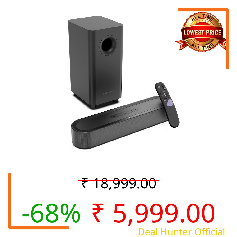 Zebronics 140W Soundbar with 13.3cm subwoofer, Dual Drivers, Dolby Audio, Bluetooth v5.4, ARC, USB, Optical in, AUX, LED Display, Remote Control, Volume & Media Control, Matte Finish (Juke Bar 9010C)