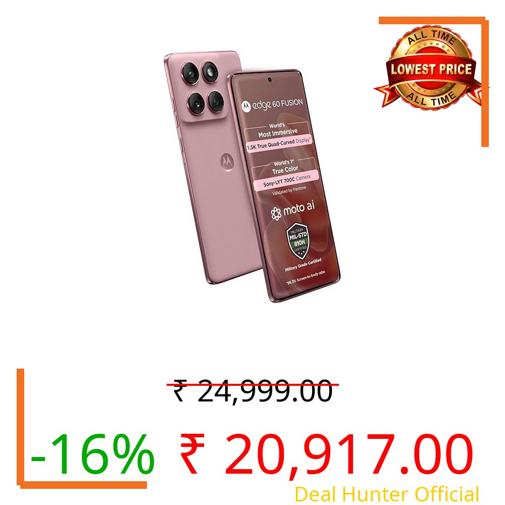 Motorola Edge 60 Fusion 5G (Pantone Zephyr, 8GB RAM, 128GB Storage) | 6.67" pOLED Display | IP68 | 50MP+13MP Rear | 32MP Front Camera | MediaTek 7400 Processor| 5500mAh Battery | 68W Turbo Charger