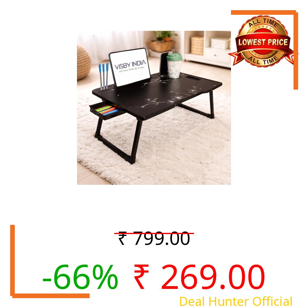 Smart Latest Multipurpose Foldable Laptop Table with Cup Holder, Study Table, Bed Table, Foldable and Portable/Ergonomic & Rounded Edges/Lifetime Non-Slip Legs (Flower Cotted)