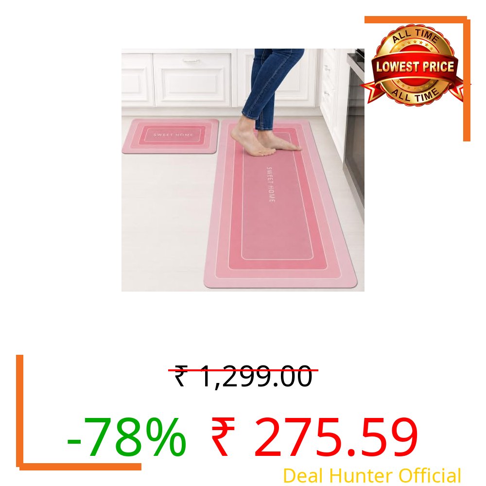 Amazon Brand – Solimo Silicone Kitchen & Bath Mat (Pack of 2) | Pink | Anti-Fatigue Comfort Foam | Waterproof & Anti-Slip | 60 x 40 cm & 40 x 120 cm| Quick-Dry & Easy Clean