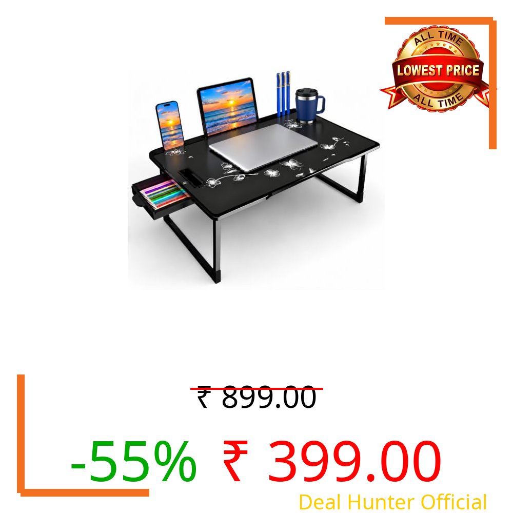 Wood Multipurpose Foldable Laptop Table with Cup Holder | Table Home Study Writing Table, Foldable and Portable/Ergonomic Edges (Flower)